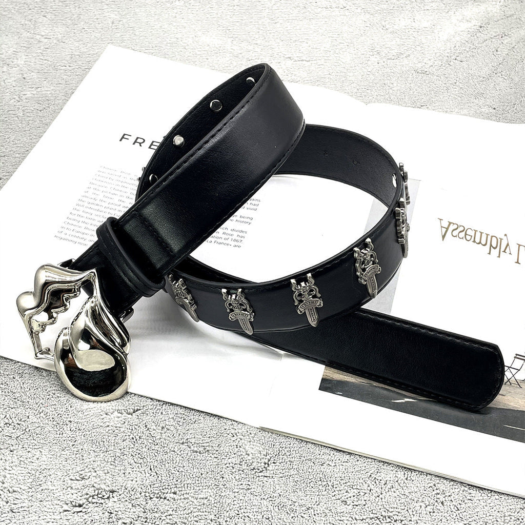 Chh Chrome Heart Belt Big Tongue Buckle Lychee Pattern